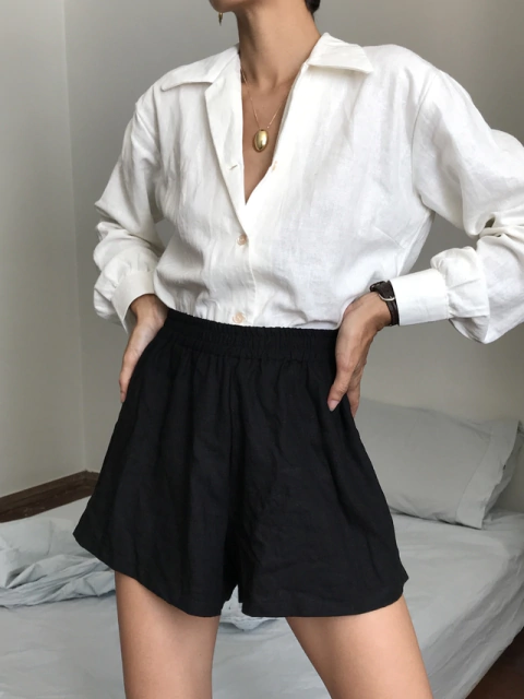 SHORTS VERANO LINHO PRETO