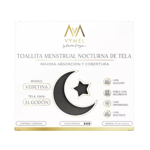 TOALLITA MENSTRUAL NOCTURNA X 2 NEGRA LISA