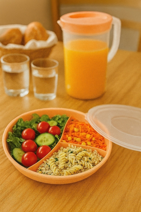 Vianda plato contenedor redondo con tres divisiones - comprar online
