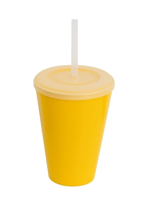 Vaso Conico Amarillo con tapa y sorbete Transparente