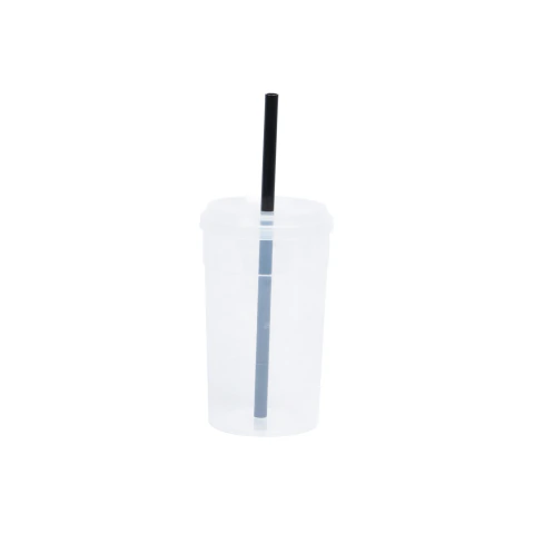 Vaso Party 370cc Transparente con tapa transparente y sorbete Negro