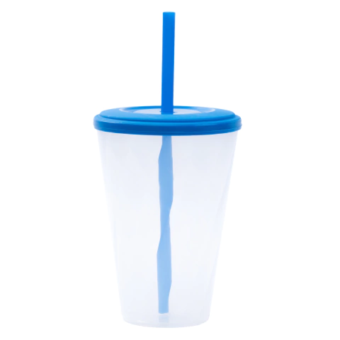 Vaso Diamond transparente con tapa y sorbete Azul 400cc Rigido Reforzado