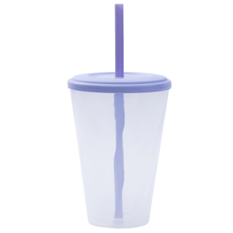 Vaso Diamond transparente con tapa y sorbete Lila Pastel 400cc Rigido Reforzado