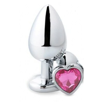 PLUG ANAL AÇO "M" PEDRA CORAÇAO PINK 8,2X3,4
