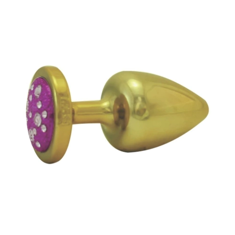 PLUG ANAL ABS DOURADO "P" PEDRA REDONDA PINK