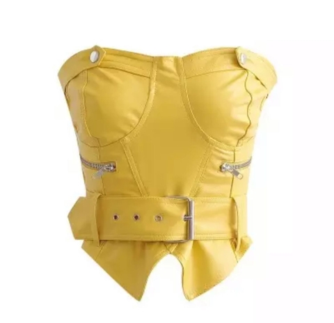 Cropped Couro (Cinto) - Amarelo