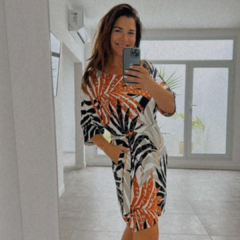 Vestido lino estampado con lazo (V510)