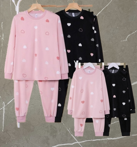 Pijama coração plush fino com calça infantil