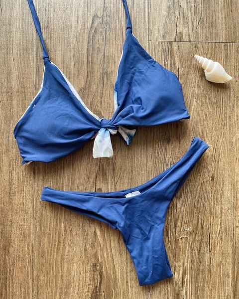 Biquini lace up azul marinho