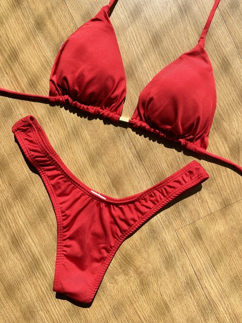 Cortininha vermelho/calcinha asa delta
