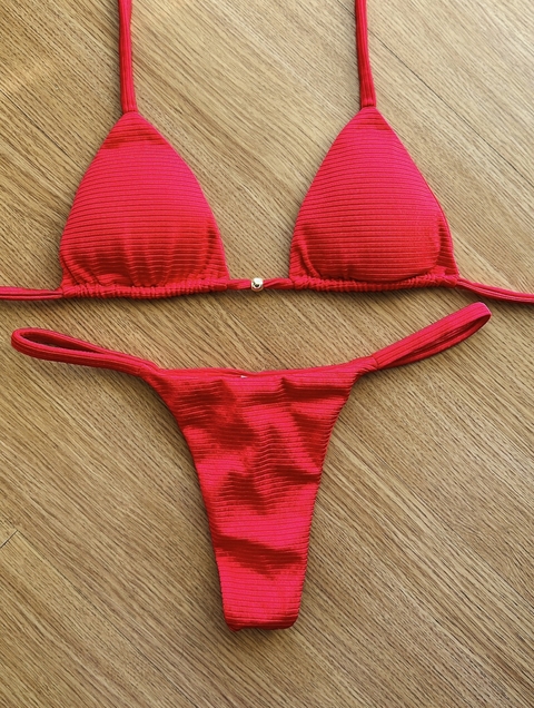 Cortininha canelado vermelho/calcinha fina