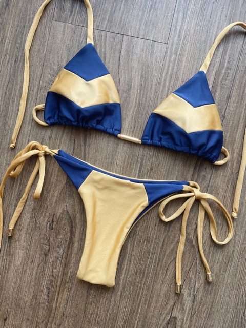 Cortininha geometrico dupla face marinho