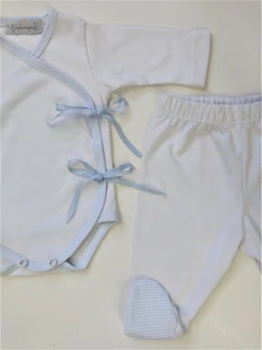 Conjunto body y ranita liso con rayadito celeste - Ines Meyer - Tienda Online