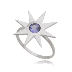 18k White Gold Sun Ring with tanzanite