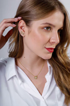 Pendiente de Virgo en oro 18K con Zafiros blancos o Brillantes - Lily Silvestre - Joias personalizadas e exclusivas