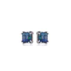 Square stud earrings with opal mosaic