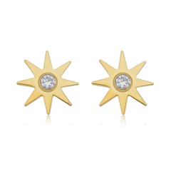 Pendiente de Sol en oro con Zafiros blancos o Brillantes