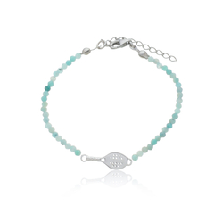 Pulsera de amazonitas naturales y raqueta de tenis de playa con mango retorcido en plata con baño de oro o rodio - comprar online