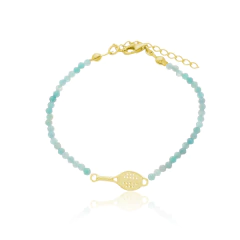 18K Gold twisted handle beach tennis racket natural amazonite bracelet - buy online