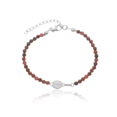 Pulsera de granates naturales y raqueta de tenis de playa con mango retorcido en oro 18K en internet