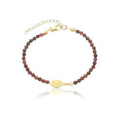 18K Gold twisted handle beach tennis racket natural garnets bracelet - buy online