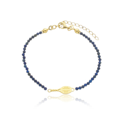 Pulseira de lápis lazuli naturais e raquete de beach tennis com cabo torcido em prata com banho de ouro ou ródio