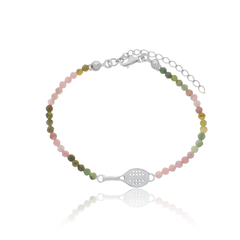 Pulsera de turmalinas naturales y raqueta de tenis de playa con mango retorcido en plata con baño de oro o rodio - comprar online