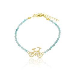 Pulsera de amazonitas naturales y bicicleta en plata con baño de oro o rodio