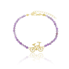 Pulsera de amatistas naturales y bicicleta en oro 18K - comprar online