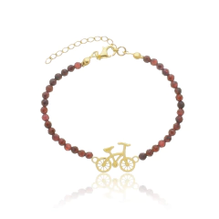Pulseira de granadas naturais e bicicleta em prata com banho de ouro ou ródio