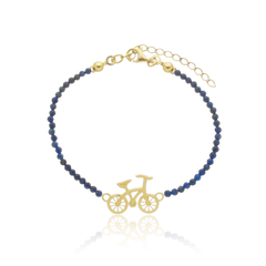 Pulsera de lápiz lazuli naturales y bicicleta en plata con baño de oro o rodio