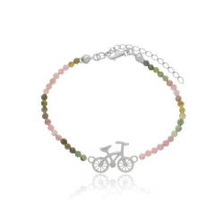 Pulsera de turmalinas naturales y bicicleta en plata con baño de oro o rodio - comprar online
