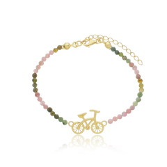 Pulsera de turmalinas naturales y bicicleta en plata con baño de oro o rodio