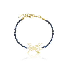 Pulseira de lápis lazuli naturais e bicicleta de spinning em prata com banho de ouro ou ródio