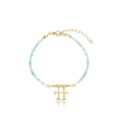 Pulsera de amazonitas naturales y canoa hawaiana en oro 18K - comprar online