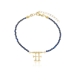 Pulseira de lápis lazuli naturais e canoa havaiana em prata com banho de ouro ou ródio - comprar online