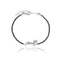 Pulseira de lápis lazuli naturais e cavalo em prata com banho de ouro ou ródio - comprar online