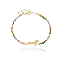 Pulsera de turmalinas naturales y caballo en plata con baño de oro o rodio