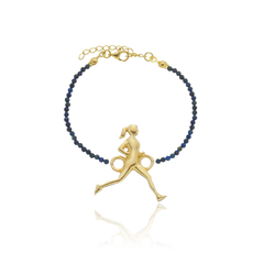 Pulsera de lápiz lazuli naturales y corredora en plata con baño de oro o rodio