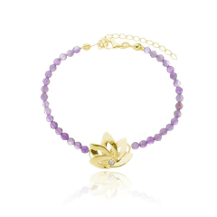 18K Gold lotus flower natural amethysts bracelet - buy online