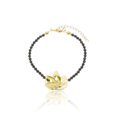 Pulsera de espinelas naturales y flor de loto en plata con baño de oro o rodio