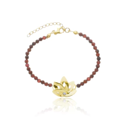 Pulsera de granates naturales y flor de loto en oro 18K - comprar online