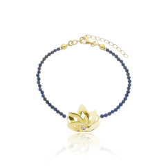 950 Sterling silver gold or rhodium plated lotus flower natural lapis lazuli bracelet
