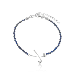 Pulsera de lápiz lazuli naturales y palos de golf en plata con baño de oro o rodio - comprar online