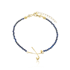 Pulsera de lápiz lazuli naturales y palos de golf en plata con baño de oro o rodio