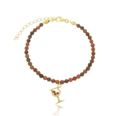 Pulsera de granates naturales y copa de vino en oro - comprar online