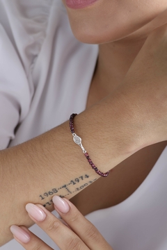 18K Gold twisted handle tennis racket natural garnets bracelet - online store