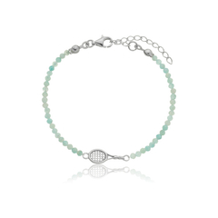 Pulsera de amazonitas naturales y raqueta de tenis con mango retorcido en plata con baño de oro o rodio - comprar online