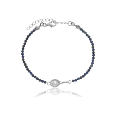 Pulsera de lápiz lazuli naturales y raqueta de tenis con mango retorcido en plata con baño de oro o rodio - comprar online