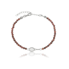 Pulsera de granates naturales y raqueta de tenis con mango retorcido en plata con baño de oro o rodio - comprar online